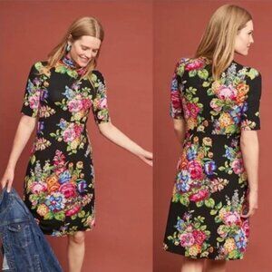 Anthropologie Ett Twa Coreyell Turtleneck Black Floral Jersey Knit Dress